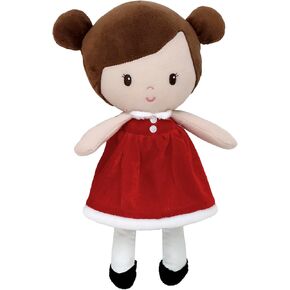 Plush Baby Doll with Velour Dress with Fur Trim and Satin for Christmas, Noelle (Red, 12 inch)