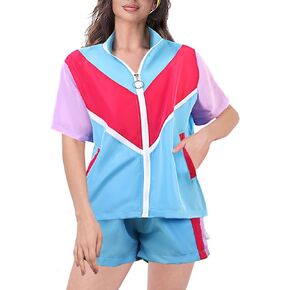 80 s Outfits for Women Color Block 2 Piece Windbreaker Neon Outfits Women Short Sleeve Track Suit for Disco Party