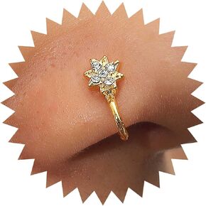 Andelaisi Punk Crystal Star Clip On Nose Ring Vintage Star Fake Nose Ring Gold CZ Star Cuff Hoop Ring Non Pierced Nose Ring Jewelry for Women