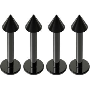 4pc 14g Labret Studs Anodized Black Hypoallergenic Lip Ring Spike 14 Gauge Piercing Jewelry 8mm 5/14