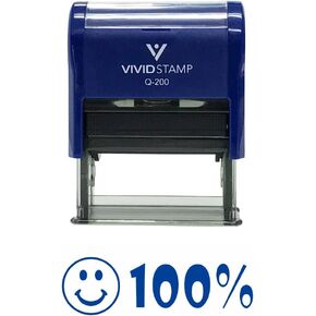 Smile 100% Teacher Self-Inking Office Rubber Stamp (Blue) - Medium