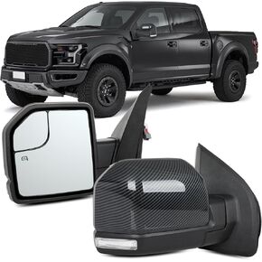 OCPTY Tow Mirrors Power Heated Left Right Side Pair Of Towing Mirrors Fit For 2015-2020 For F150 Pickup Truck With Turn Signal Light Resemble Carbon Fiber Material Shell With Manual Folding