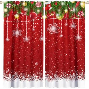 Merry Christmas Rod Pocket Blackout Curtains for Bedroom - Vintage Red Floral Snowflake Window Drapes,Thermal Insulated Room Darkening Curtain 2 Panels 45L x 21W