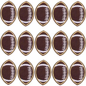 ANCIRS 15 Pcs Football Iron on Patches, Dark Brown Embroidered Patches, Sew on Decoration Football Patch, Rugby Applique Patches for Shirts, Jackets, Hats, Jeans, Clothes, Bags (2.2"x1.4")