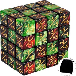 48 Pieces Token Dice Counters Creature Stats or Loyalty Dice Marble Cube D6 Dice for Magic The Gathering CCG MTG Card Gaming Accessories (Ruby&Black, Emerald&Black)