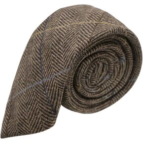 King & Priory Luxury Walnut Brown Herringbone Check Necktie, Tweed