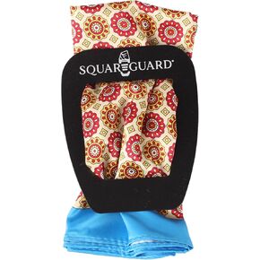 Ivory/Red/Blue Geometric Pocket Square & Pocket Square Holder, Large