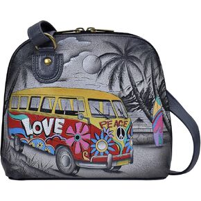 Anna by Anuschka Women's Original Genuine Leather Hand-Painted Small Multi Compartment Zip-Around Organizer - Leather Handbag for Women - Happy Camper