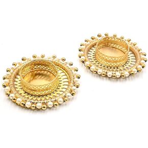 4 Pcs Assorted Decorative Tea Light Candle Holders with Gold Pearls Traditional Handmade Diya for Pooja, Diwali, Festival Decoration