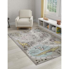 Unique Loom Whimsy Kids Collection Area Rug - Crocodile (5' 3" x 8' Rectangle, Gray/Black)