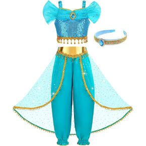 Princess Costume for Girls Kids Arabian Princess Fancy Dress Up for Halloween Birthday Cosplay Party Carnival