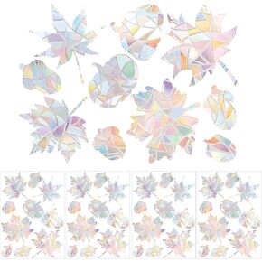 40pcs Maple Leaf Prism Window Clings, Sun Catcher Stickers to Save Birds Static Film Non Adhesive Anti-Collision for Bird Strike Prevention Rainbow Decal for Glass Doors Autumn Decorations Fall Decor