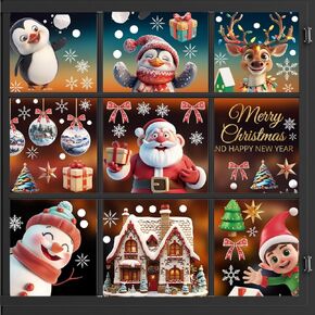 Christmas Window Clings, 125 PCS Reusable Snowman Christmas Window Decorations Decals Santa Claus Double Sided Christmas Window Stickers for Glass