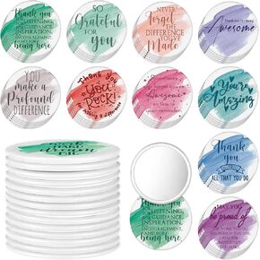 Kigley 50 Pcs Employee Appreciation Gifts Inspirational Compact Mirrors Bulk Round Pocket Mirror for Women Portable Makeup Mini Mirror for Teachers Coworker Secretaries Nurse Students