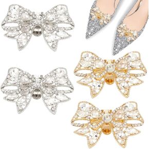 PH PandaHall 4pcs 2 Colors Bowknot Metal Shoe Clips, Wedding Shoe Clips Crystal Shoe Clips Removable Rhinestone Shoe Buckles Sparkling Shoe Clips for Women Dress Shoes Bridal Christmas Party Banquet
