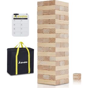 Aivalas Giant Tumble Tower, Wooden Stacking Block Game with Scoreboard&Carrying Bag, Classic Outdoor Backyard Lawn Game for Kids Adults Family (4.2FT)