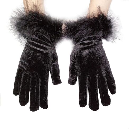 Huralona Short Velvet Party Gloves 1920 Flapper Opera Party Evening Gloves in Saudi Arabia