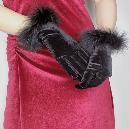 Huralona Short Velvet Party Gloves 1920 Flapper Opera Party Evening Gloves in Saudi Arabia