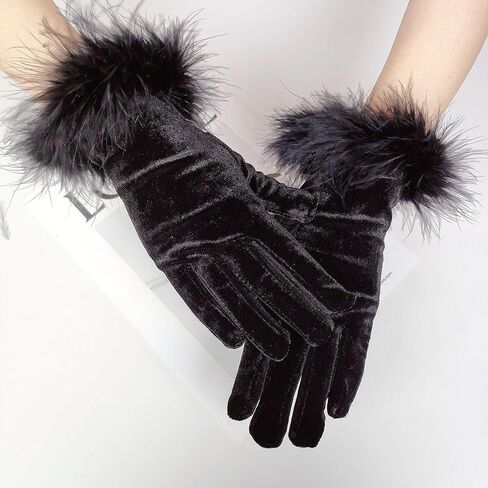 Huralona Short Velvet Party Gloves 1920 Flapper Opera Party Evening Gloves in Saudi Arabia