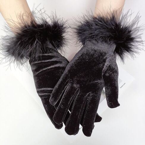 Huralona Short Velvet Party Gloves 1920 Flapper Opera Party Evening Gloves in Saudi Arabia