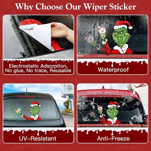 Christmas Grinch Rear Wiper Sticker, Reusable Rear Windshield Wiper Decal Waving Wiper Window Sticker Exterior Decoration Accessories for Car SUV Rear Wiper Blade (Grinch) in Kuwait