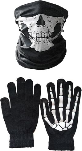 WKLOUYHE زي الهالوين غريم ريبر عباءة سوداء بغطاء للرأس مع قناع جمجمة منجل وقفازات هيكل عظمي للرجال والنساء in Kuwait