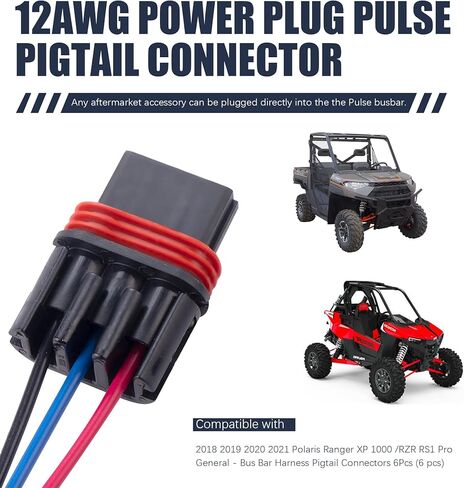 12Awg Pulse Plug Connector Pulse Bar Pigtail Connector Compatible with 2018 2019 2020 2021 Polaris Ranger XP 1000 RZR RS1 Pro General 1000 Pulse Plugs Bar Wire Harness (6 pcs) in Saudi Arabia