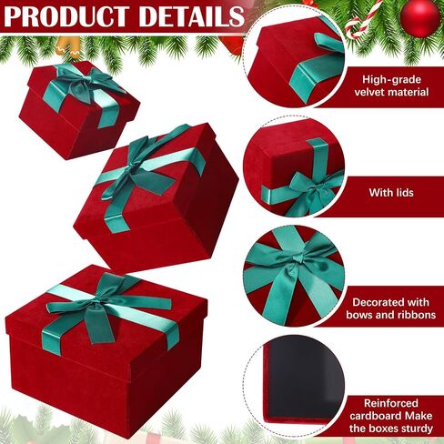 Tenceur 5 Pcs Christmas Gift Boxes Red Assorted Gift Boxes with Lids Velvet Gift Box Birthday Gift Box with Ribbon for Festival Christmas Birthday Weddings in Saudi Arabia