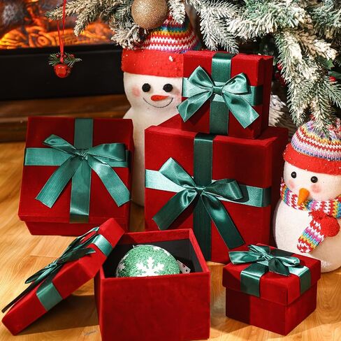 Tenceur 5 Pcs Christmas Gift Boxes Red Assorted Gift Boxes with Lids Velvet Gift Box Birthday Gift Box with Ribbon for Festival Christmas Birthday Weddings in Saudi Arabia