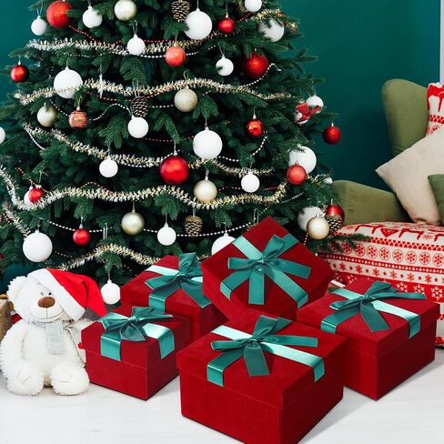 Tenceur 5 Pcs Christmas Gift Boxes Red Assorted Gift Boxes with Lids Velvet Gift Box Birthday Gift Box with Ribbon for Festival Christmas Birthday Weddings in Saudi Arabia
