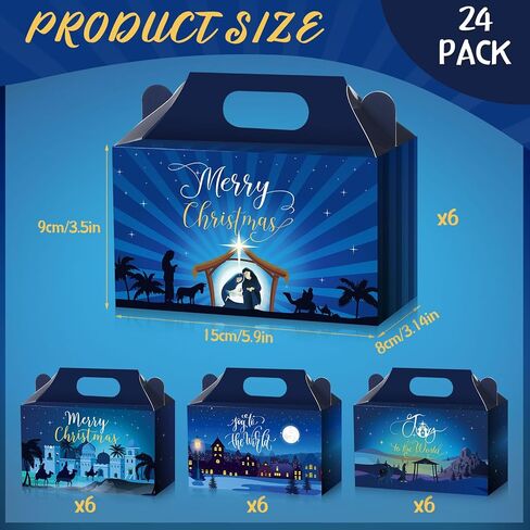 24 Pack Christmas Nativity Gift Boxes Christian Merry Christmas Goodie Boxes with Lids Bulk Religious Treat Candy Boxes Cardboard Xmas Favor Box for Kids Jesus Nativity Holiday Party Supplies in Saudi Arabia