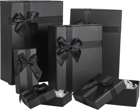 6 PCS Gift Boxes Assorted Sizes, Black Gift Box Nesting Gift Boxes with Lids Christmas Gift Box with Ribbon for Valentine's Day Christmas Birthday Wedding (6 Size) in Saudi Arabia