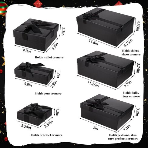 6 PCS Gift Boxes Assorted Sizes, Black Gift Box Nesting Gift Boxes with Lids Christmas Gift Box with Ribbon for Valentine's Day Christmas Birthday Wedding (6 Size) in Saudi Arabia