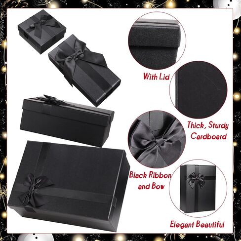 6 PCS Gift Boxes Assorted Sizes, Black Gift Box Nesting Gift Boxes with Lids Christmas Gift Box with Ribbon for Valentine's Day Christmas Birthday Wedding (6 Size) in Saudi Arabia