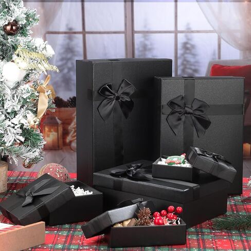 6 PCS Gift Boxes Assorted Sizes, Black Gift Box Nesting Gift Boxes with Lids Christmas Gift Box with Ribbon for Valentine's Day Christmas Birthday Wedding (6 Size) in Saudi Arabia