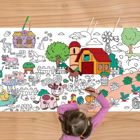 Farm Animal Giant Coloring Poster, 30 x 72 Inches Paper Coloring Tablecloth for Kids Farm Party Decorations Large Coloring Activity Poster for Kids Crafts Home School Party Suppiles (Farm Animal) in Saudi Arabia