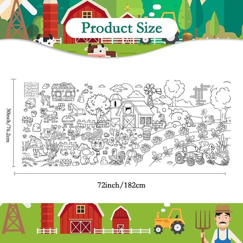 Farm Animal Giant Coloring Poster, 30 x 72 Inches Paper Coloring Tablecloth for Kids Farm Party Decorations Large Coloring Activity Poster for Kids Crafts Home School Party Suppiles (Farm Animal) in Saudi Arabia