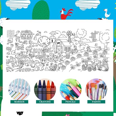 Farm Animal Giant Coloring Poster, 30 x 72 Inches Paper Coloring Tablecloth for Kids Farm Party Decorations Large Coloring Activity Poster for Kids Crafts Home School Party Suppiles (Farm Animal) in Saudi Arabia