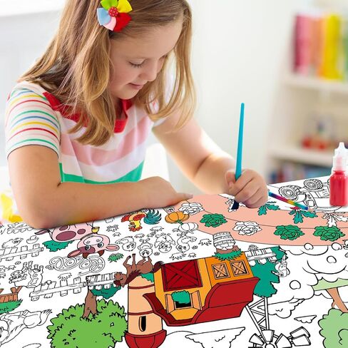 Farm Animal Giant Coloring Poster, 30 x 72 Inches Paper Coloring Tablecloth for Kids Farm Party Decorations Large Coloring Activity Poster for Kids Crafts Home School Party Suppiles (Farm Animal) in Saudi Arabia