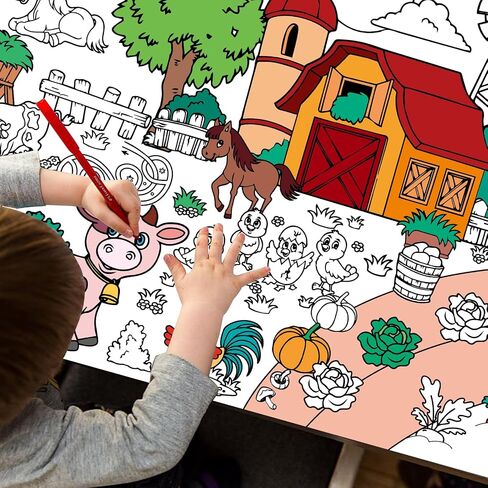 Farm Animal Giant Coloring Poster, 30 x 72 Inches Paper Coloring Tablecloth for Kids Farm Party Decorations Large Coloring Activity Poster for Kids Crafts Home School Party Suppiles (Farm Animal) in Saudi Arabia