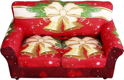 XMNTG Stretch Loveseat Sofa Slipcover 3 Pieces Christmas Theme Couch Cover Jingle Bell Printed Christmas Home Decor Removable Non Slip Washable Furniture Protector for Sitting Room Kids Dogs in Kuwait