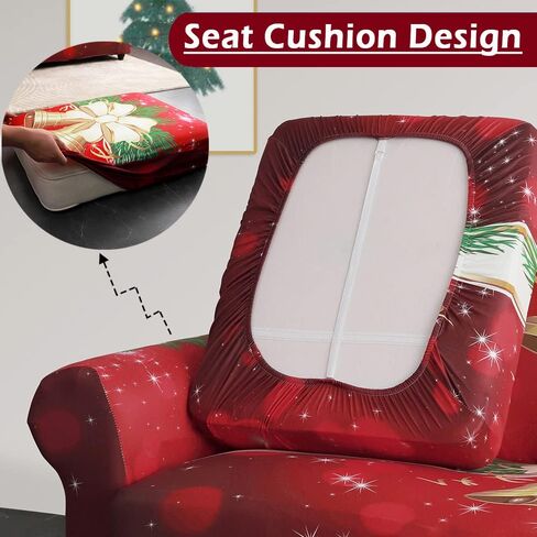 XMNTG Stretch Loveseat Sofa Slipcover 3 Pieces Christmas Theme Couch Cover Jingle Bell Printed Christmas Home Decor Removable Non Slip Washable Furniture Protector for Sitting Room Kids Dogs in Kuwait