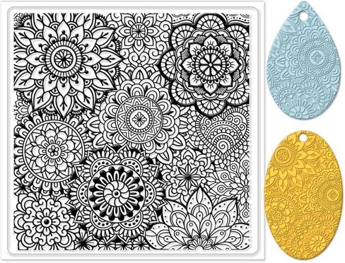 CHGCRAFT Polymer Clay Texture Sheets Mandala Silicone Texture Stamp Clear Clay Silicone Texture Sheets Polymer Clay Texture Silicone Mat Flower Pattern Pad for Making Earrings Jewerly, 5.5x5.5inch in Saudi Arabia