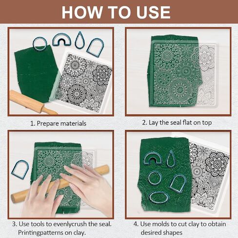 CHGCRAFT Polymer Clay Texture Sheets Mandala Silicone Texture Stamp Clear Clay Silicone Texture Sheets Polymer Clay Texture Silicone Mat Flower Pattern Pad for Making Earrings Jewerly, 5.5x5.5inch in Saudi Arabia