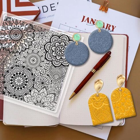 CHGCRAFT Polymer Clay Texture Sheets Mandala Silicone Texture Stamp Clear Clay Silicone Texture Sheets Polymer Clay Texture Silicone Mat Flower Pattern Pad for Making Earrings Jewerly, 5.5x5.5inch in Saudi Arabia