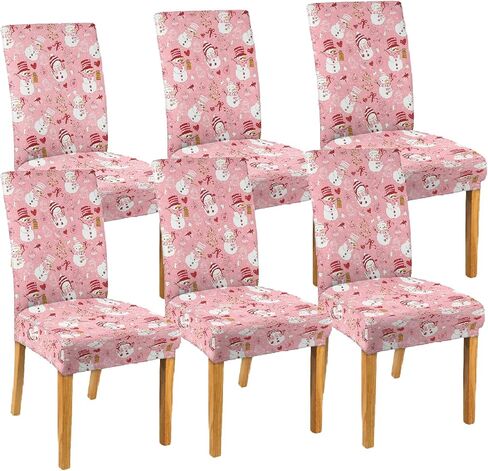 Christmas Chair Cover Set of 6 Pink Christmas Dining Removable Xmas Holiday Chair Slipcovers for Dining Room, Christmas Party Decoration in Saudi Arabia