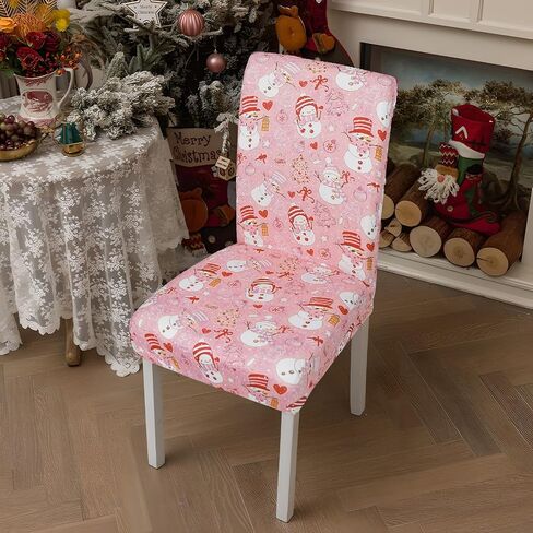 Christmas Chair Cover Set of 6 Pink Christmas Dining Removable Xmas Holiday Chair Slipcovers for Dining Room, Christmas Party Decoration in Saudi Arabia