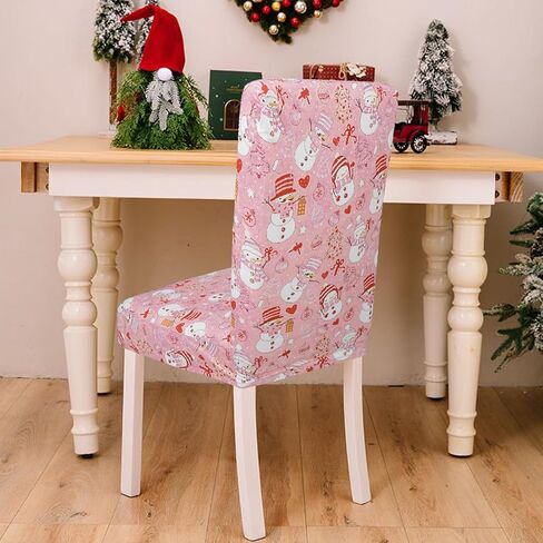 Christmas Chair Cover Set of 6 Pink Christmas Dining Removable Xmas Holiday Chair Slipcovers for Dining Room, Christmas Party Decoration in Saudi Arabia