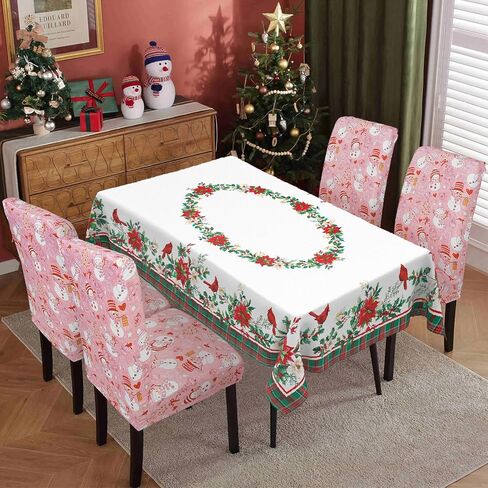 Christmas Chair Cover Set of 6 Pink Christmas Dining Removable Xmas Holiday Chair Slipcovers for Dining Room, Christmas Party Decoration in Saudi Arabia