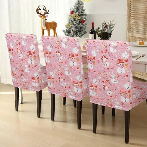 Christmas Chair Cover Set of 6 Pink Christmas Dining Removable Xmas Holiday Chair Slipcovers for Dining Room, Christmas Party Decoration in Saudi Arabia